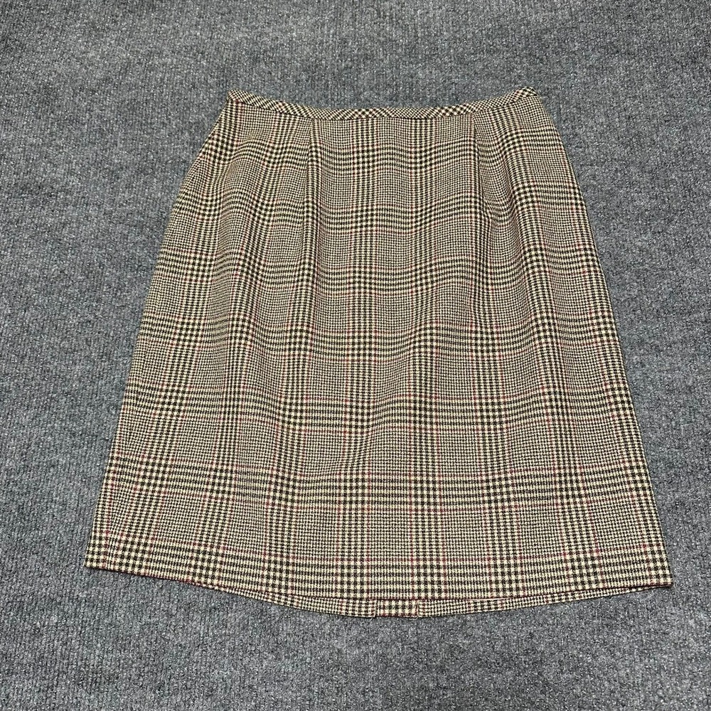 Ann‎ Taylor LOFT 100% Wool Glen Plaid Pencil Skirt Brown Tan Size 4 Made in USA